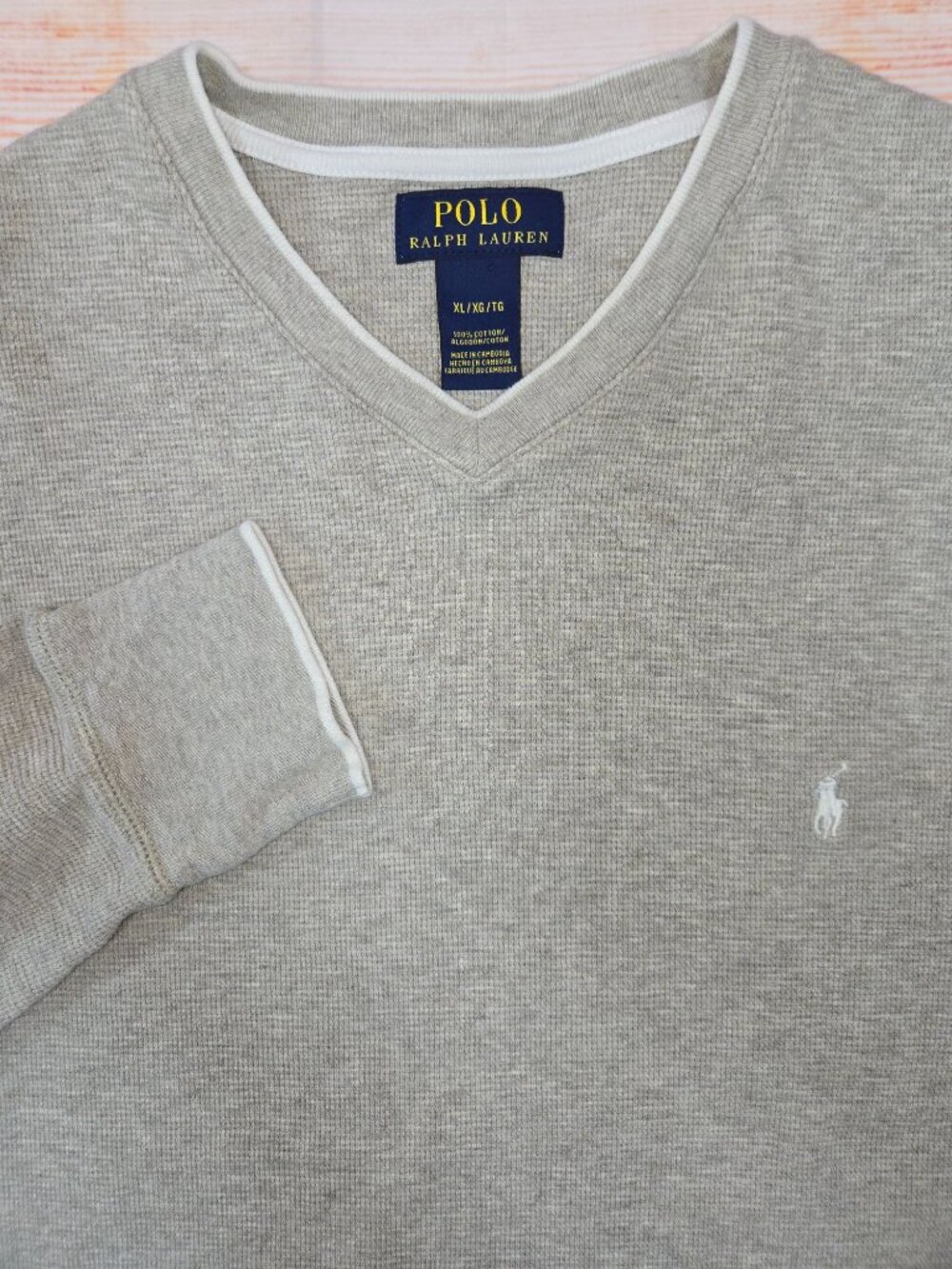 Polo Ralph Lauren Beige Cotton V-Neck Sweater Size XL